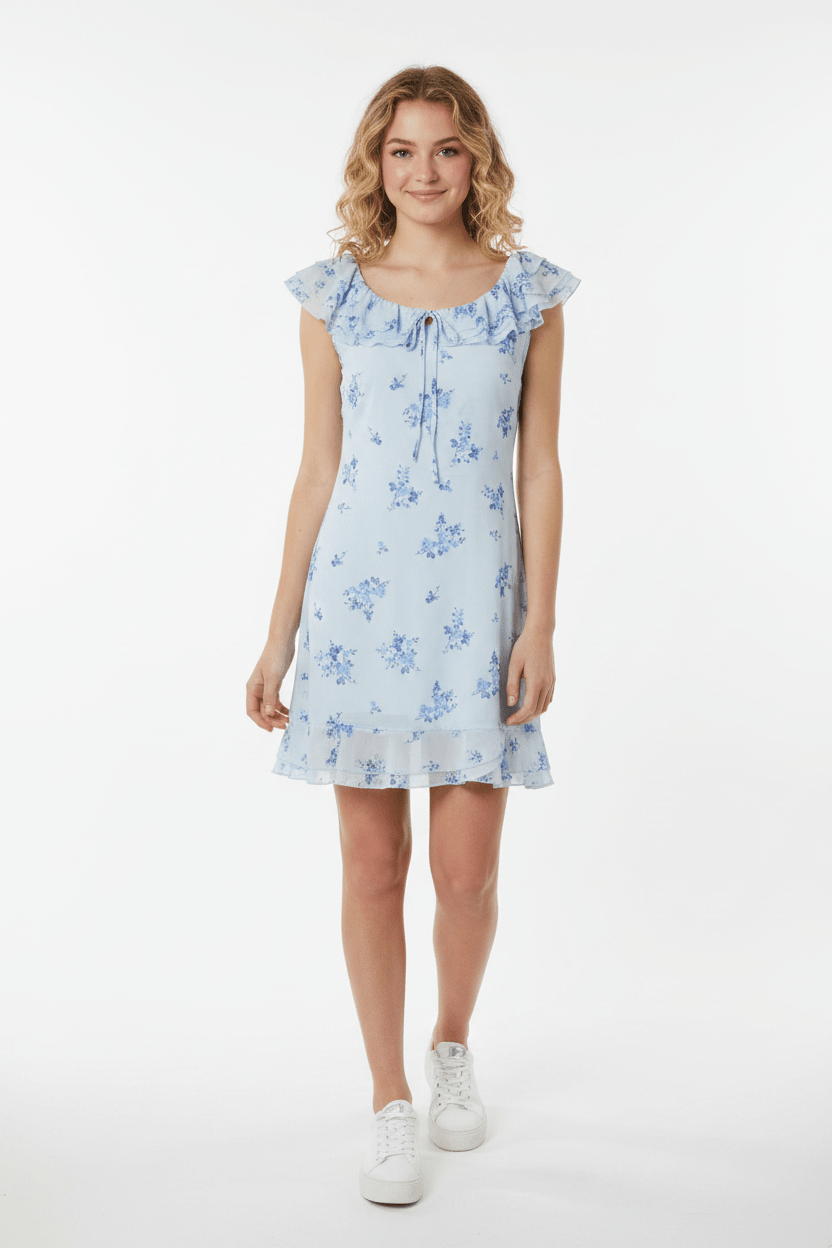 Altar'd State Blue Floral Ruffle Mini Dress