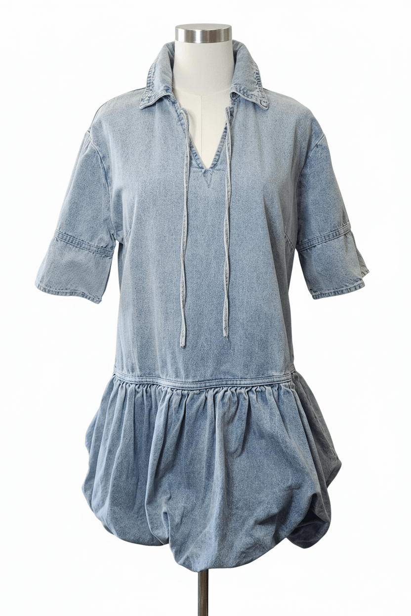 bubble hem denim dress In The Beginning Light Wash Mini The Best Plus Size Dress it up with thanks Color:Ivory Nude