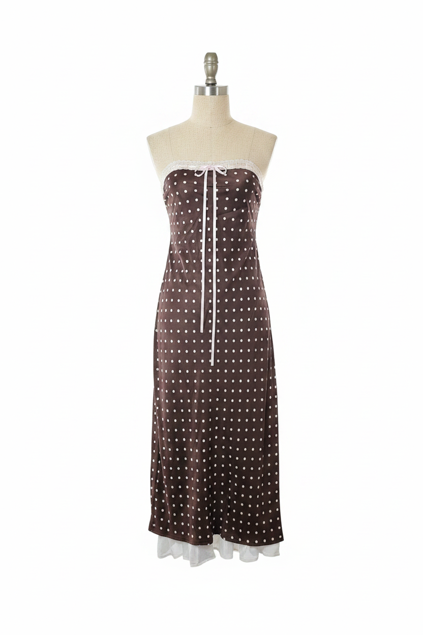 For Love & Lemons Polka Dot Satin Midi Dress - Front Mannequin