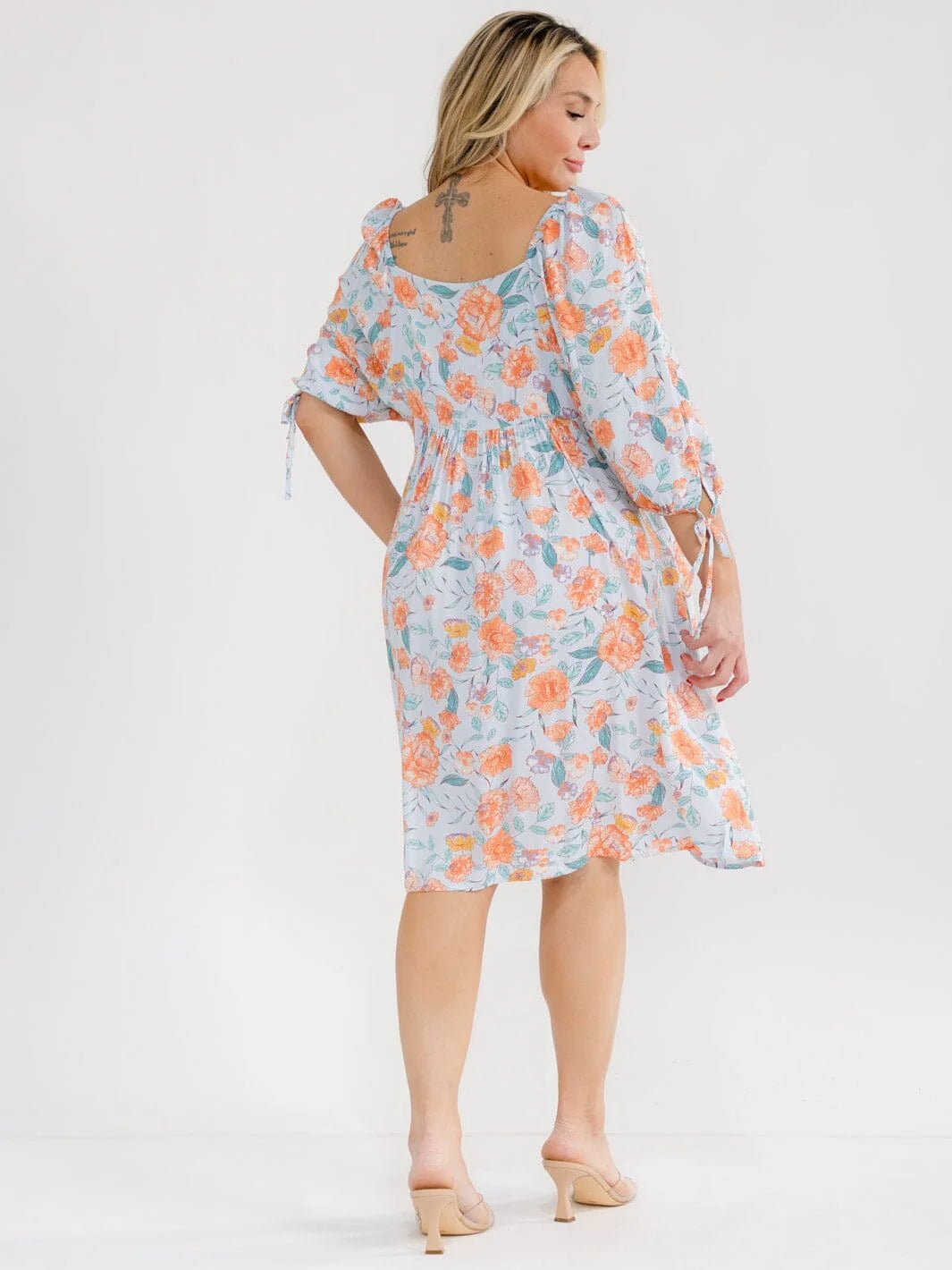 PLUS SIZE SHORT SLEEVE SQUARE NECK FRONT POCKETS FLORAL TUNIC MINI DRESS - The Garment Garden Boutique