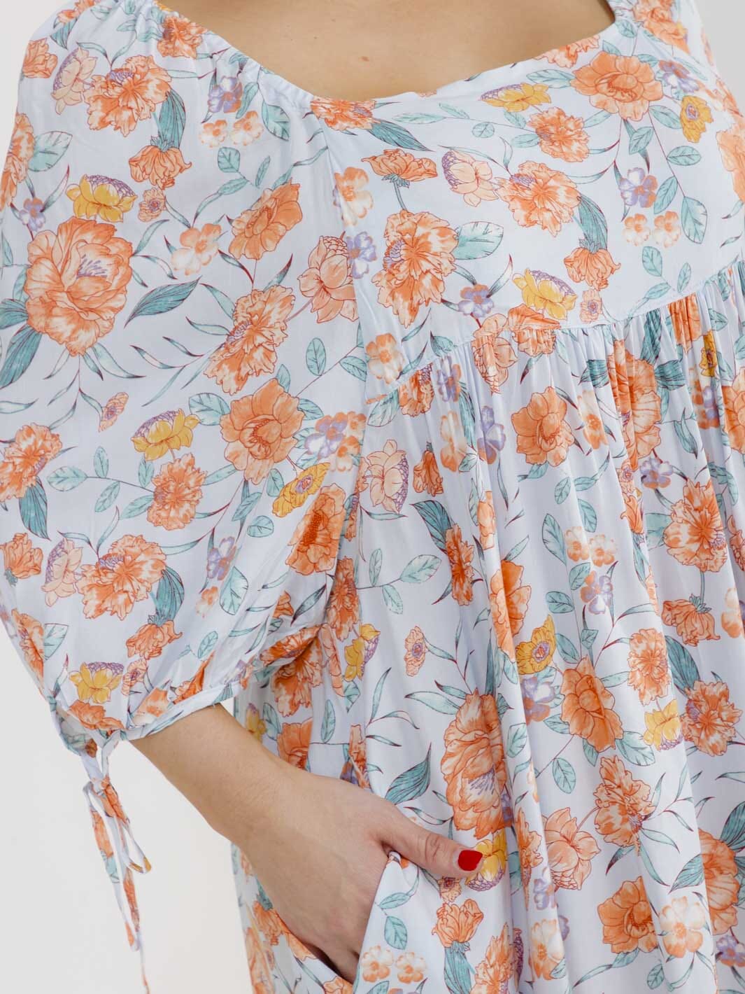 PLUS SIZE SHORT SLEEVE SQUARE NECK FRONT POCKETS FLORAL TUNIC MINI DRESS - The Garment Garden Boutique