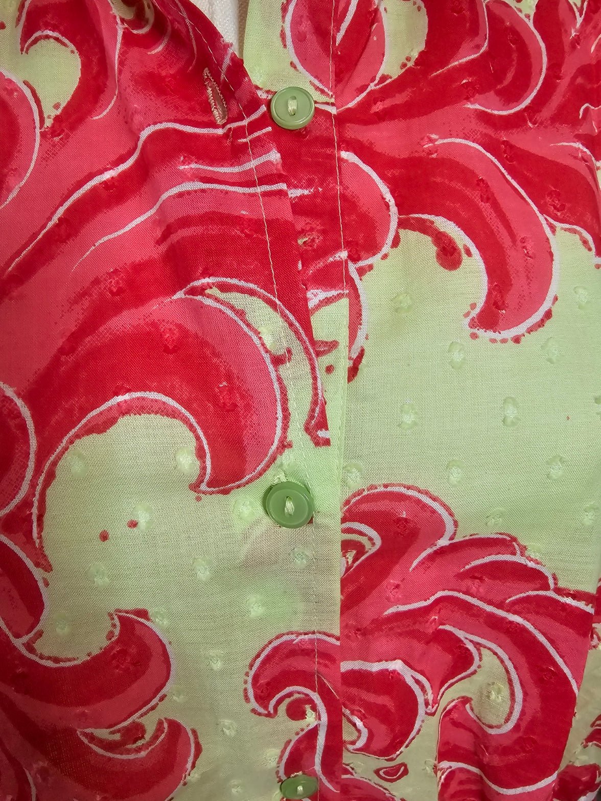Modaposa Pale Green & Hot Pink Baroque Scroll Caftan Dress - The Garment Garden Boutique