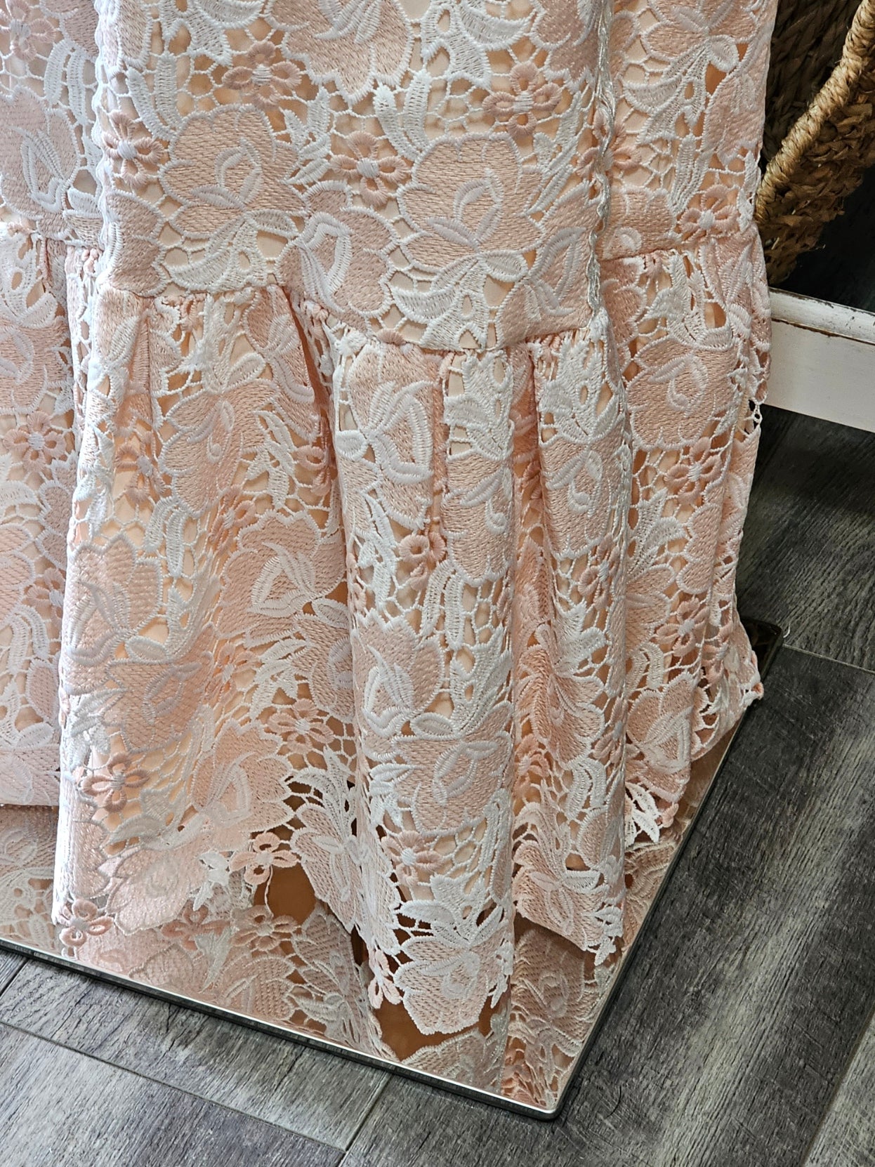 Blush Floral Lace Maxi Dress by AROSE – Wedding Guest & Spring Event Dress - The Garment Garden Boutique