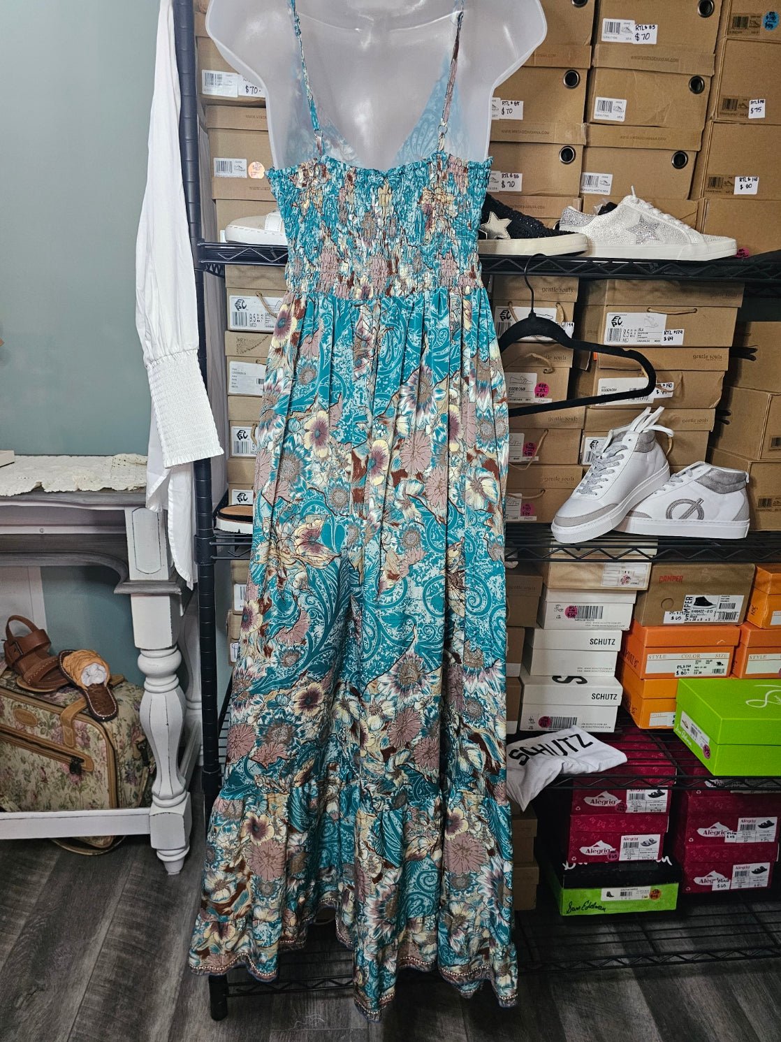 BeachCamp Turquoise & Brown Floral Paisley Maxi Dress - The Garment Garden Boutique