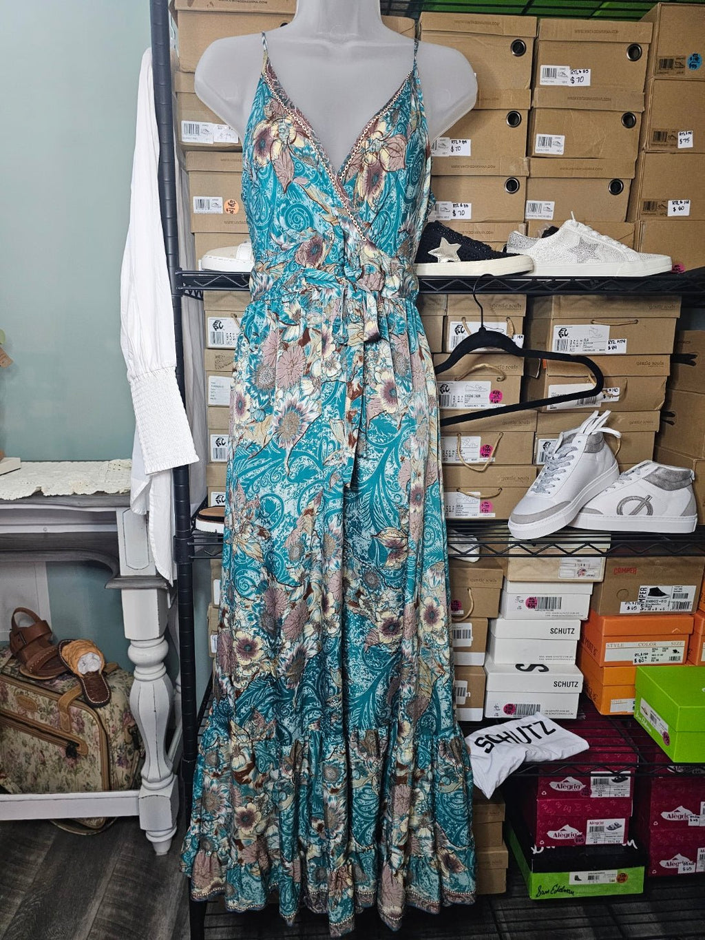 BeachCamp Turquoise & Brown Floral Paisley Maxi Dress - The Garment Garden Boutique