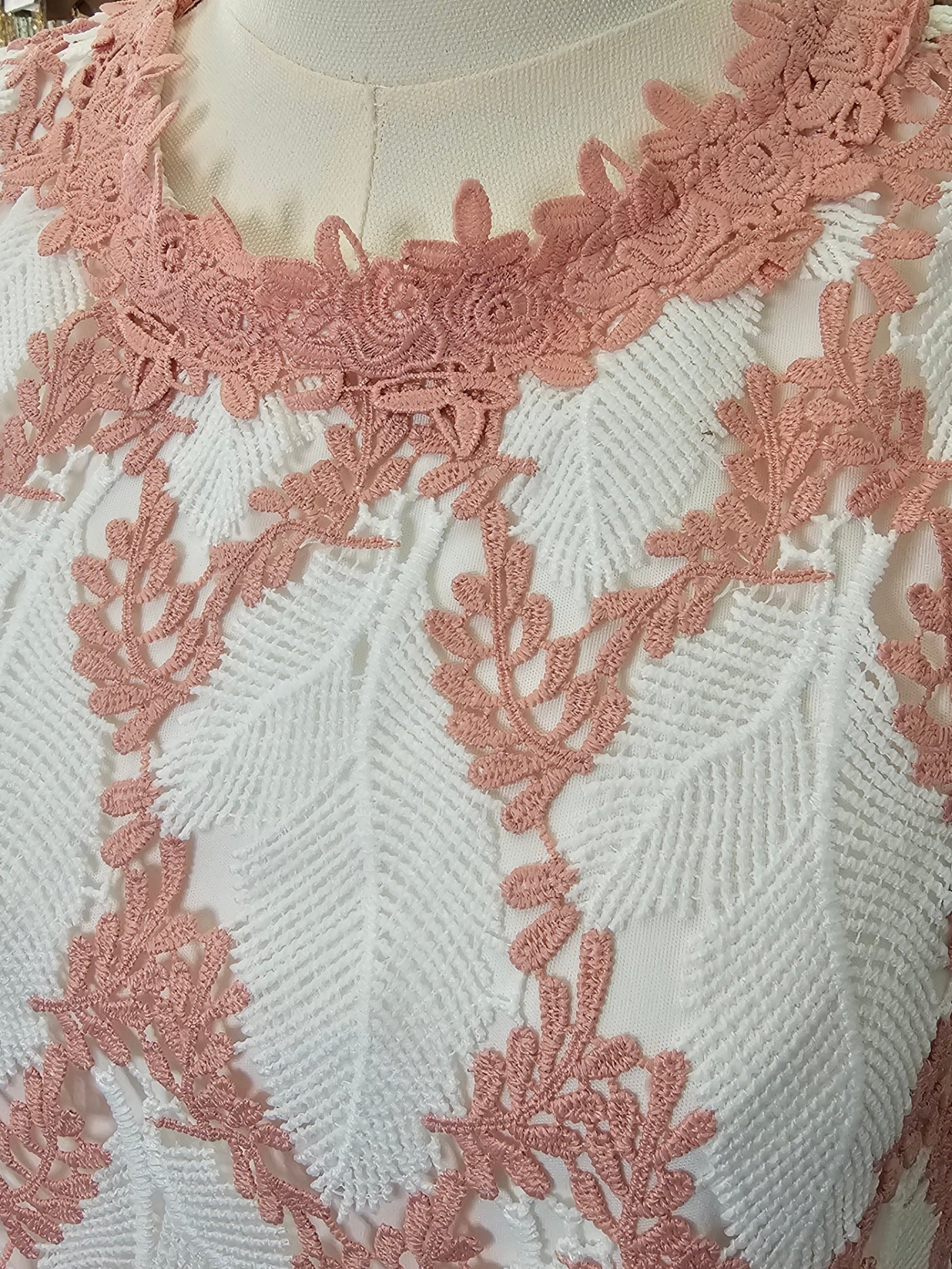 Pink & White Diamond Lace Drop-Waist Mini Dress - The Garment Garden Boutique