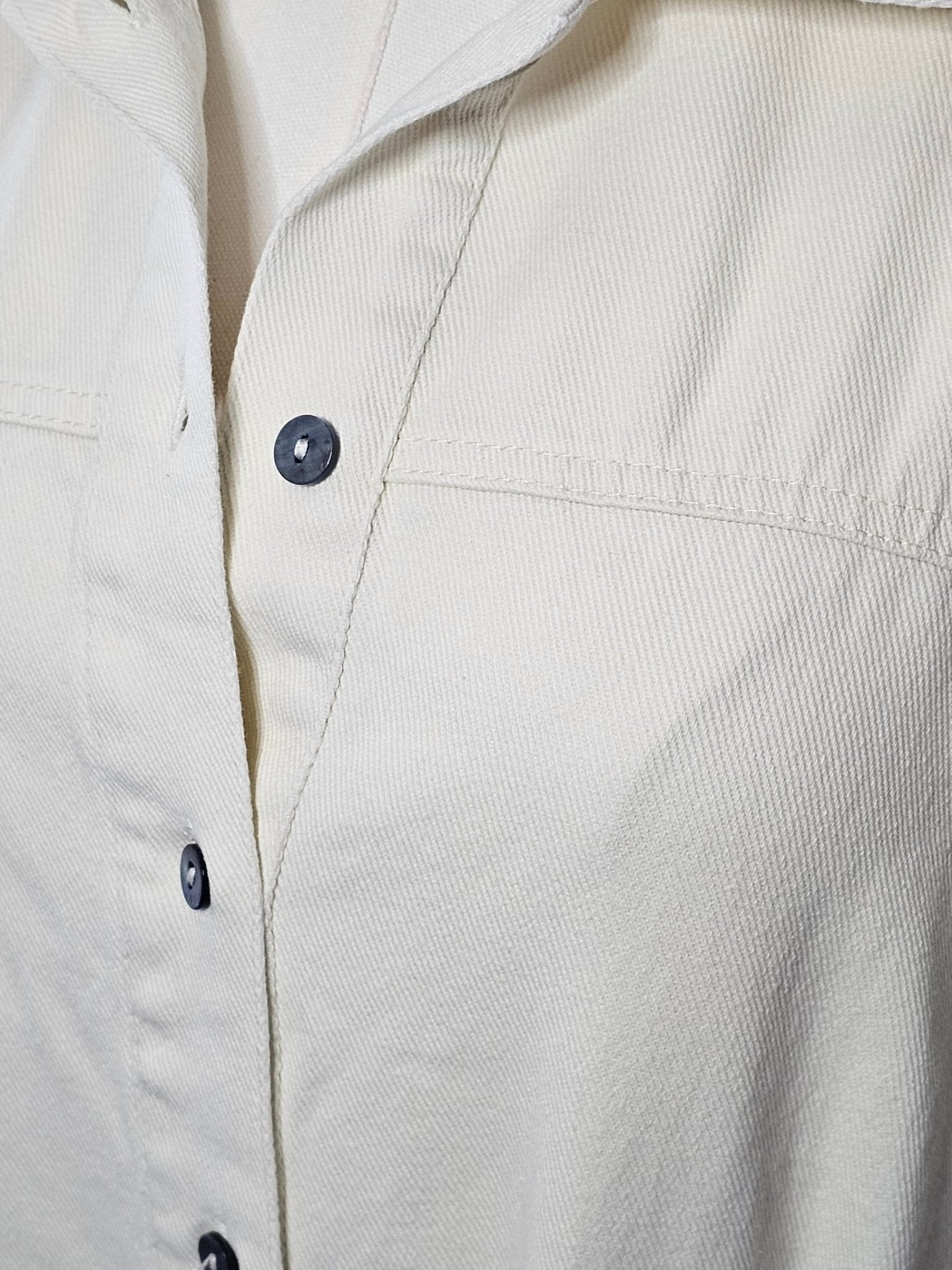 She + Sky Cream Denim Tiered Shirt Dress with Mother of Pearl Buttons - The Garment Garden Boutique