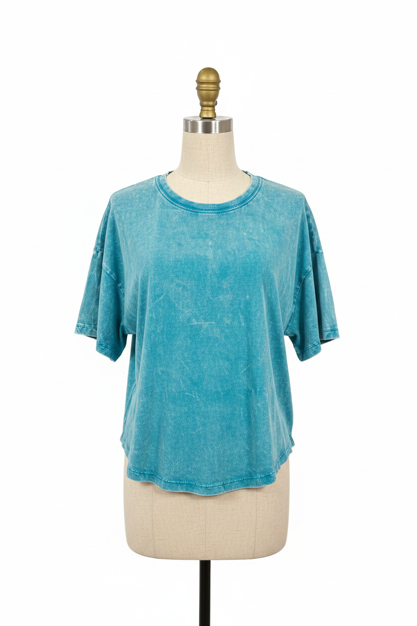 Aqua Acid-Wash Cropped Tee - Front Studio