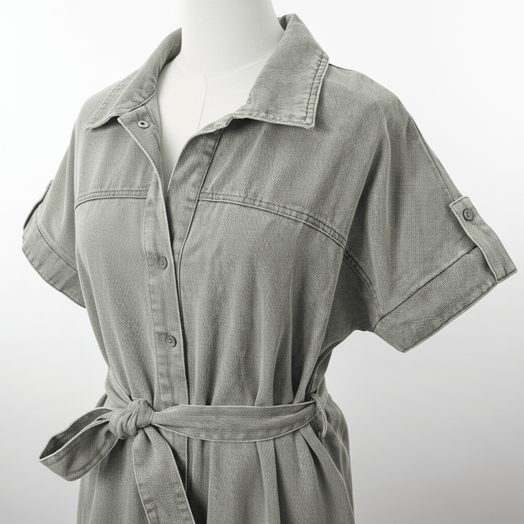 She + Sky Army Green Denim Belted Mini Shirt Dress - The Garment Garden Boutique