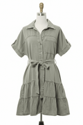 She + Sky Army Green Denim Belted Mini Shirt Dress - The Garment Garden Boutique
