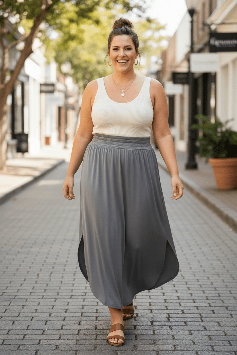 Zenana Maxi Skirt - Ash Grey Plus - The Garment Garden Boutique