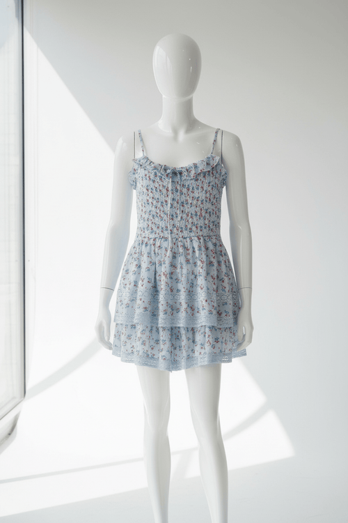 Altar'd State Baby Blue Ditsy Floral Smocked Lace Ruffle Romper - The Garment Garden Boutique