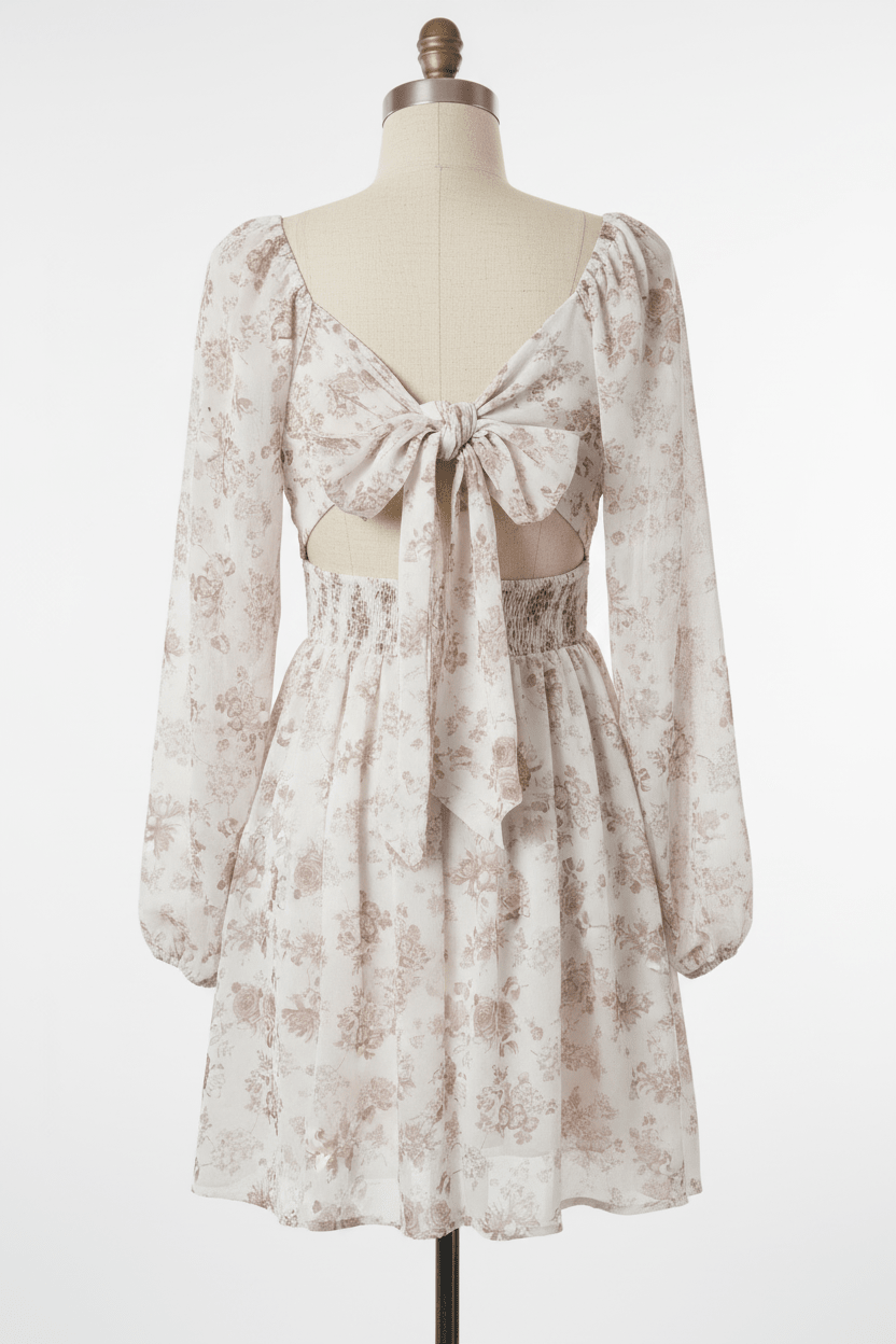 Pale Chocolate Floral Open-Back Mini Dress by Altar'd State - The Garment Garden Boutique