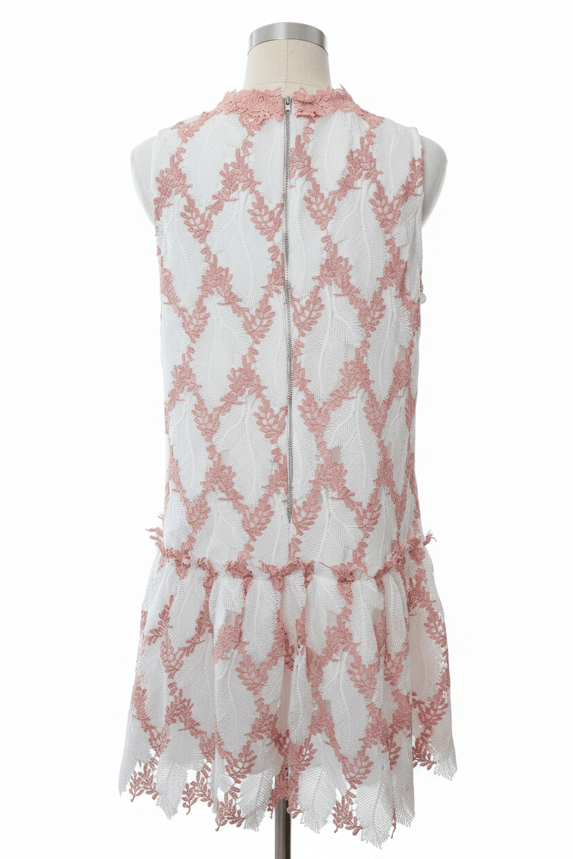 Pink & White Diamond Lace Drop-Waist Mini Dress - The Garment Garden Boutique