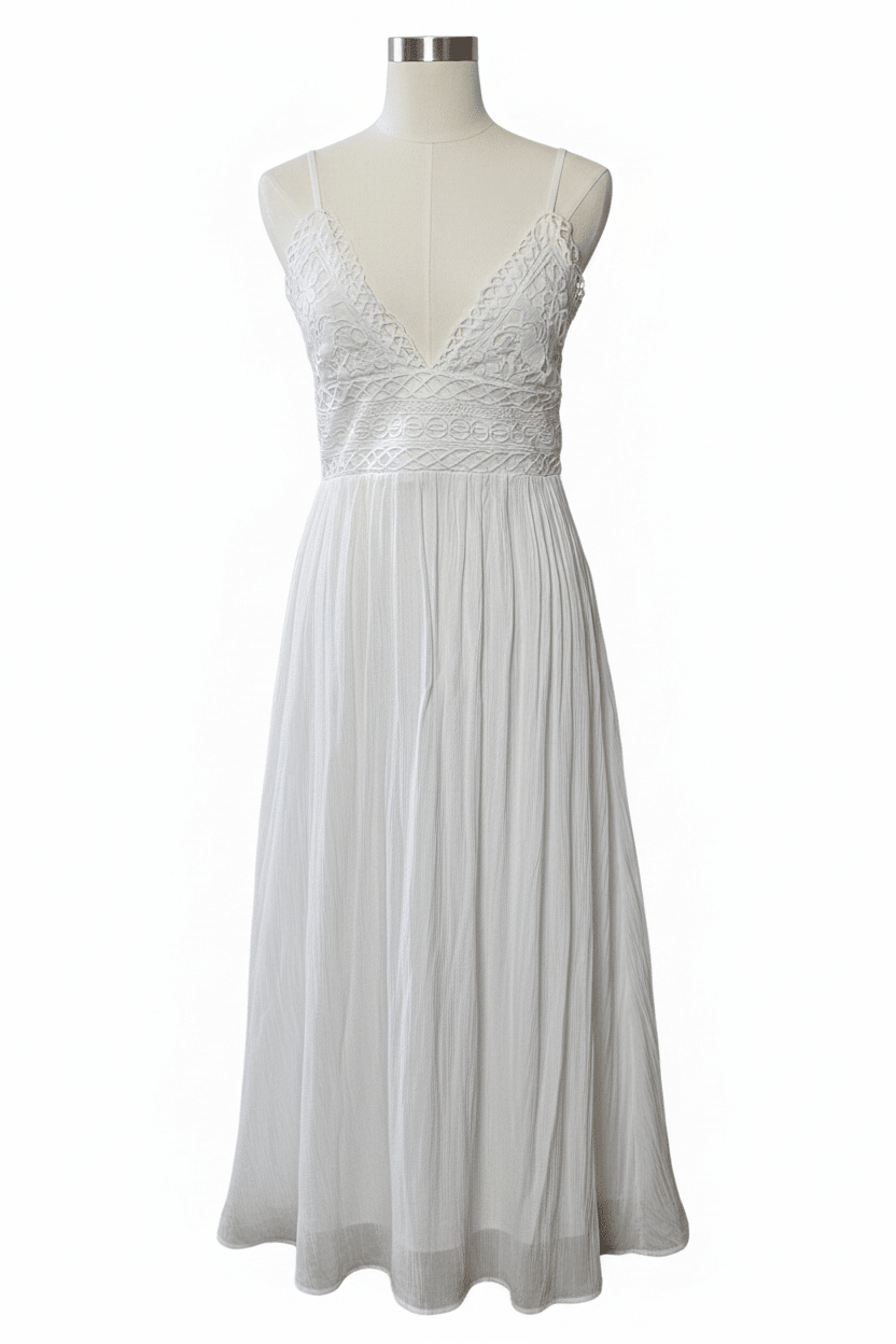 White Crochet Lace Beach Wedding Maxi Dress – Bridal & Destination Wedding - The Garment Garden Boutique