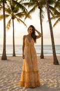 BeachCamp Sorbet Shimmer Floral Halter Tassel Maxi Dress - The Garment Garden Boutique
