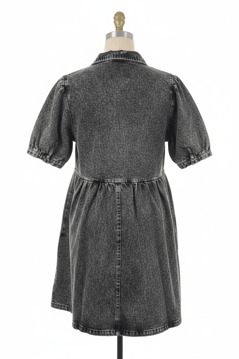 Fantastic Fawn Black Acid Wash Denim Zip-Front Mini Dress - The Garment Garden Boutique