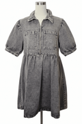 Fantastic Fawn Black Acid Wash Denim Zip-Front Mini Dress - The Garment Garden Boutique