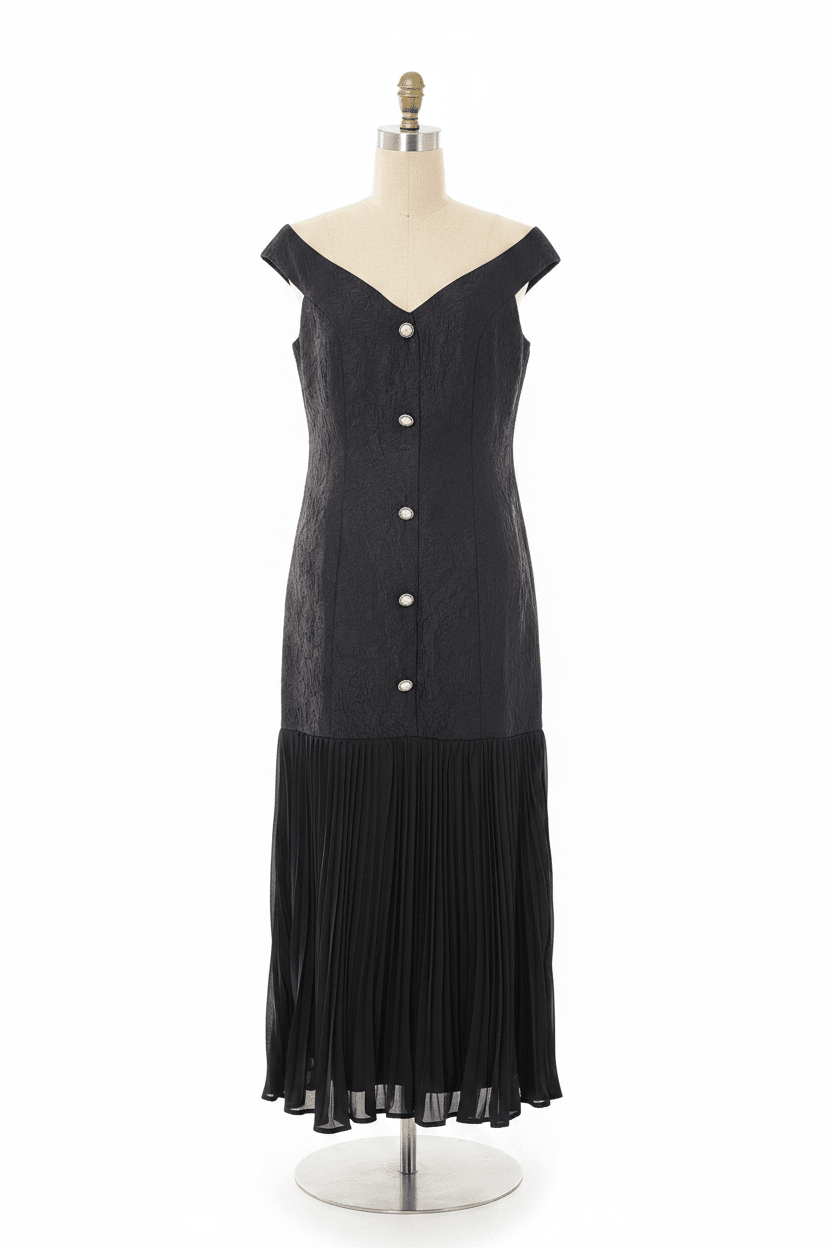 Just Me Black Jacquard Drop Waist Formal Maxi Dress - The Garment Garden Boutique