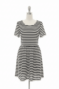Just Me Black & White Stripe Drop Waist Knee Length Dress - The Garment Garden Boutique