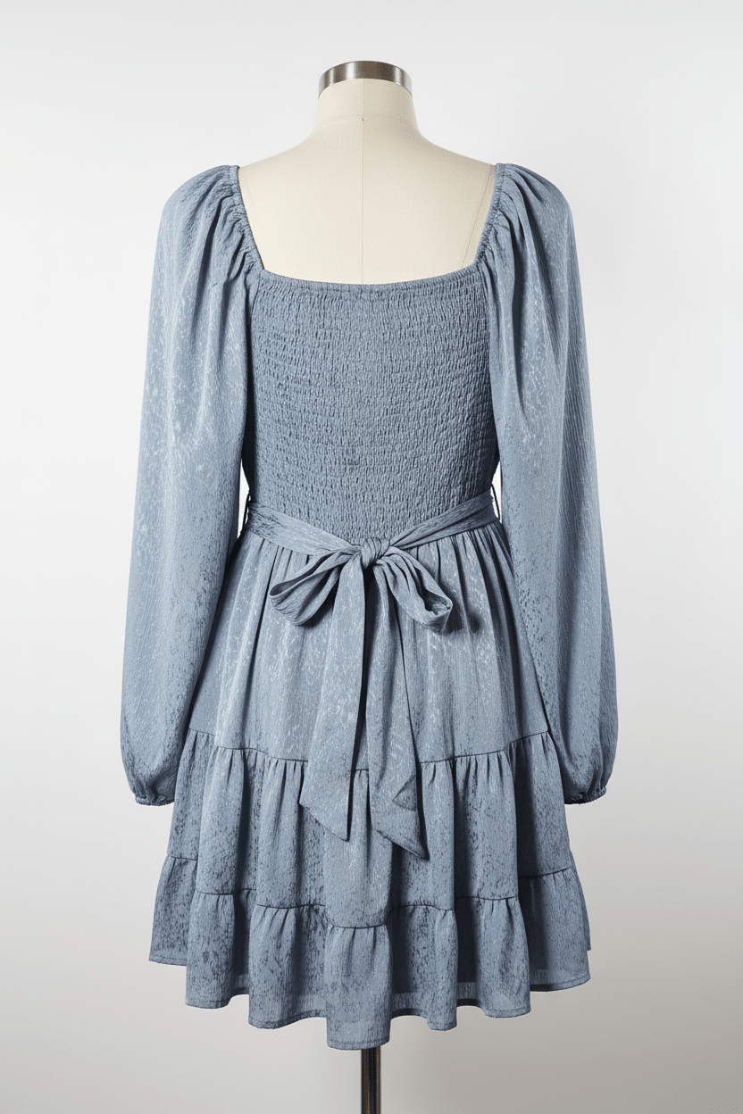 Altar'd State Slate Blue Crinkle Jacquard Twist-Front Mini Dress - The Garment Garden Boutique