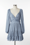 Altar'd State Slate Blue Crinkle Jacquard Twist-Front Mini Dress - The Garment Garden Boutique