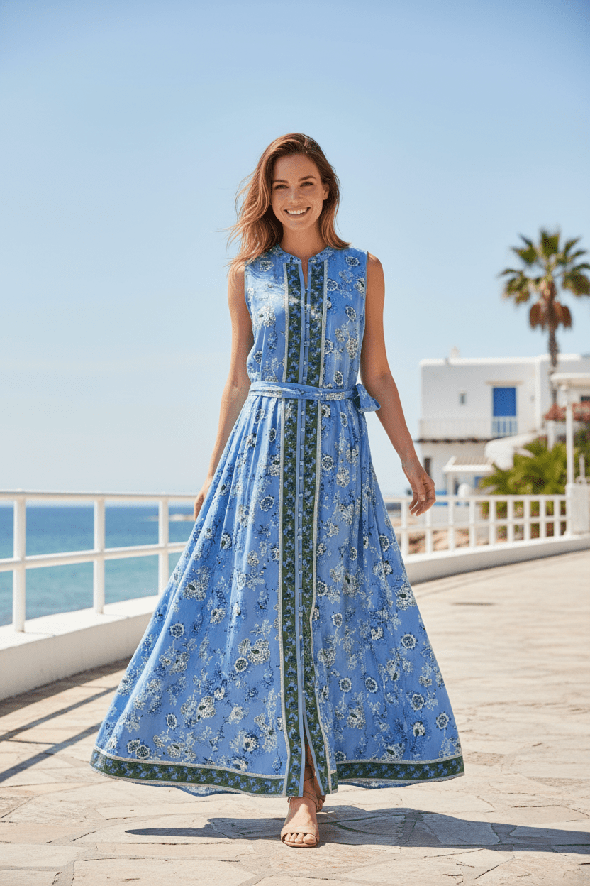 In Loom Blue Floral Stripe Maxi Dress with Pockets - The Garment Garden Boutique