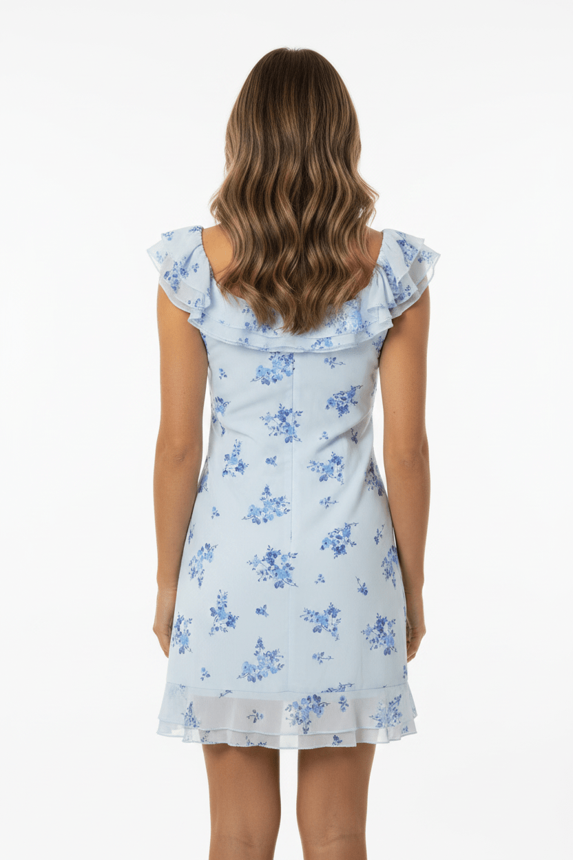 Altar'd State Blue Floral Ruffle Mini Dress - The Garment Garden Boutique