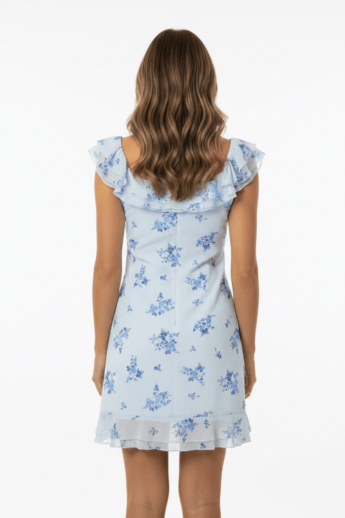 Altar'd State Blue Floral Ruffle Mini Dress - The Garment Garden Boutique