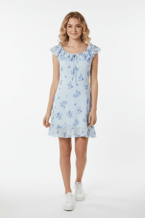 Altar'd State Blue Floral Ruffle Mini Dress - The Garment Garden Boutique