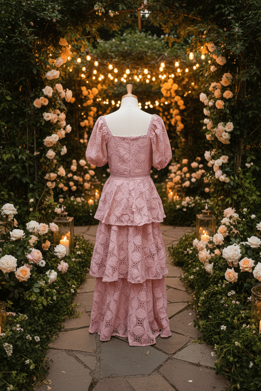 Lace Tiered Maxi Dress by Just Me – Wedding Guest & Formal Occasion Dress - The Garment Garden Boutique