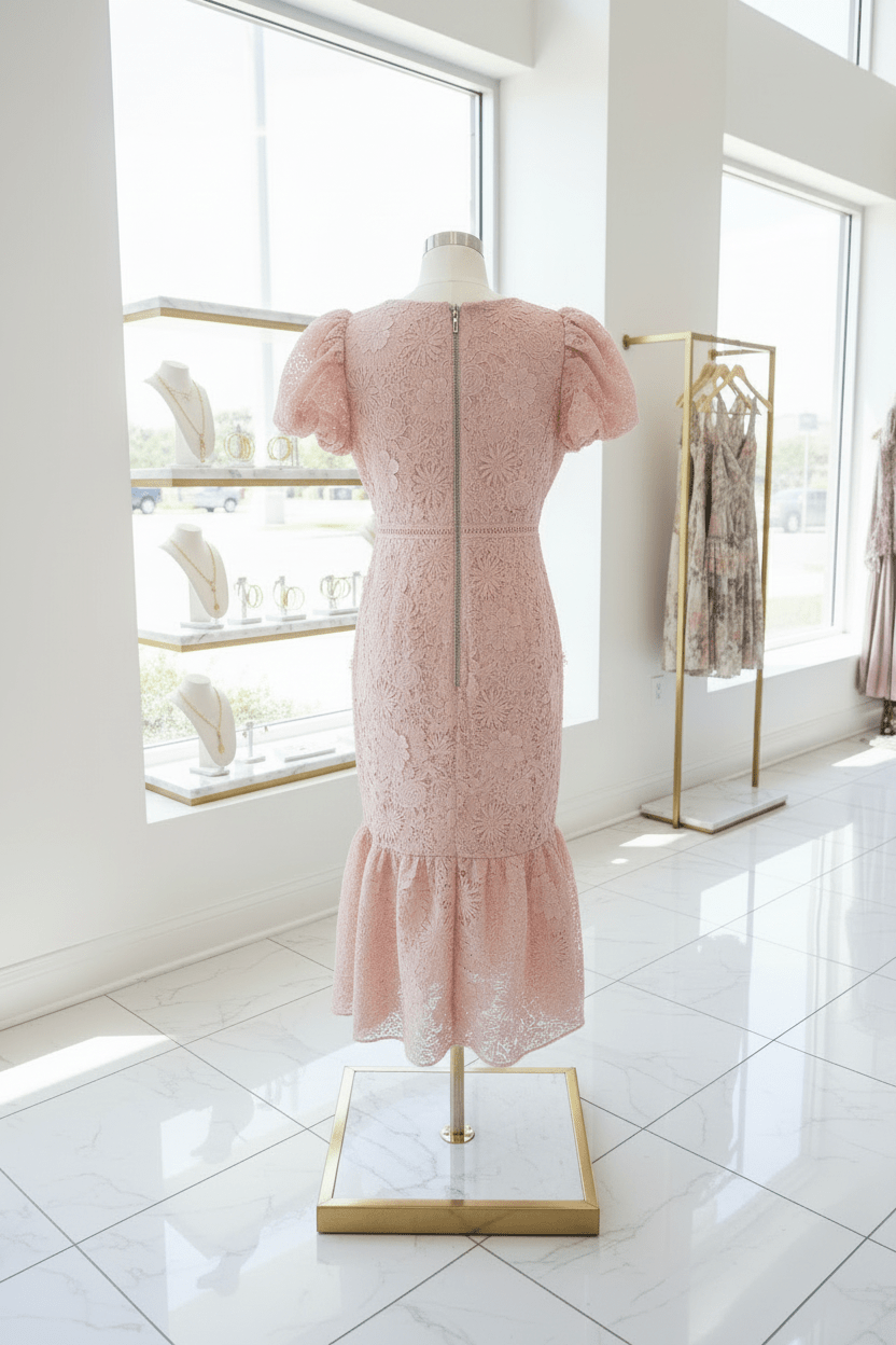 Blush 3D Embroidered Lace Midi Dress by Just Me - The Garment Garden Boutique