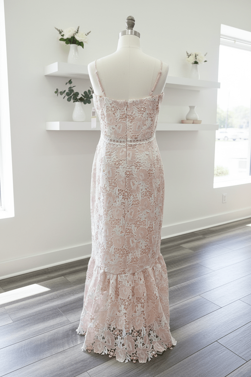 Blush Floral Lace Maxi Dress by AROSE – Wedding Guest & Spring Event Dress - The Garment Garden Boutique