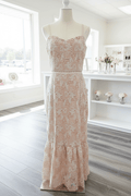Blush Floral Lace Maxi Dress by AROSE – Wedding Guest & Spring Event Dress - The Garment Garden Boutique