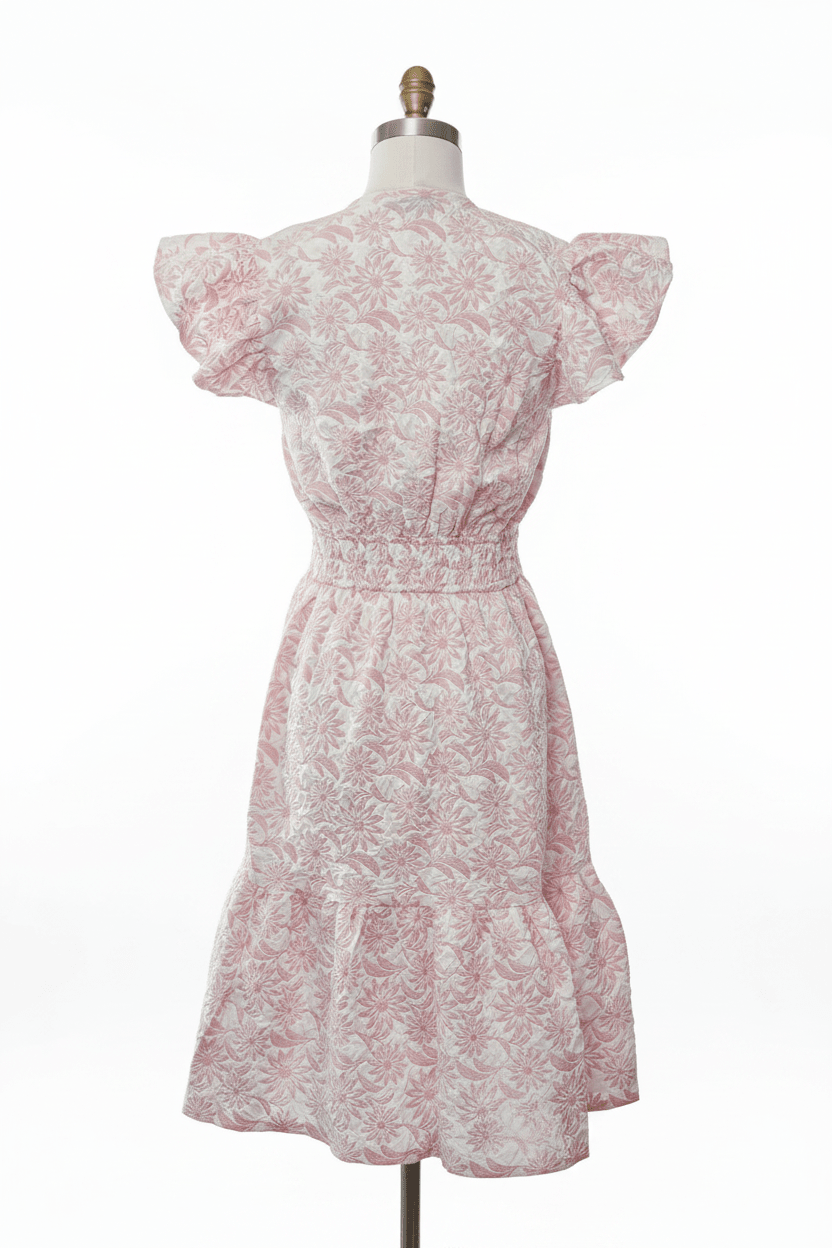 Blush Pink Daisy Textured Flutter Sleeve Midi Dress - The Garment Garden Boutique