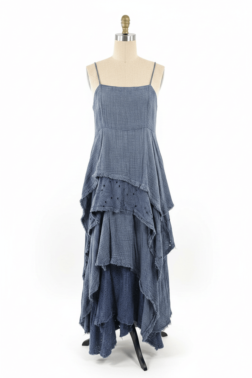 Oli & Hali Mineral Washed Denim Blue Boho Maxi Dress - The Garment Garden Boutique