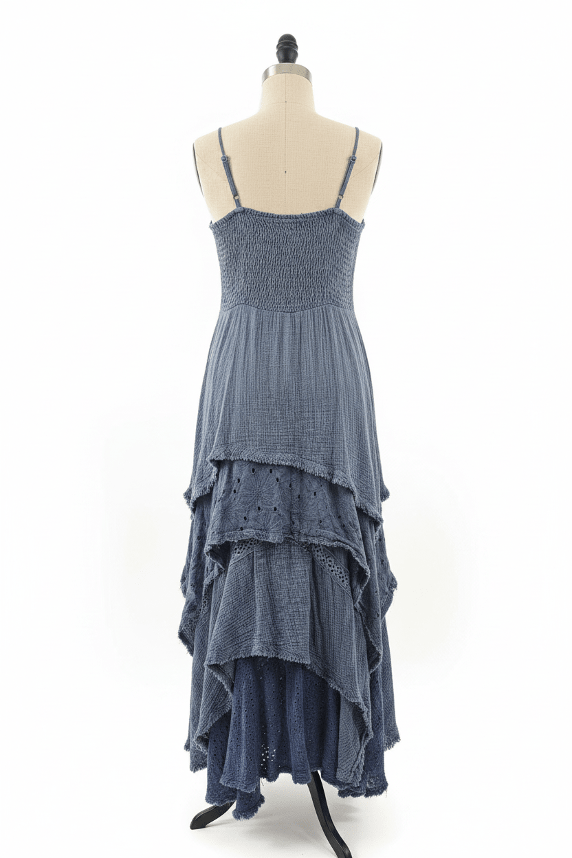 Oli & Hali Mineral Washed Denim Blue Boho Maxi Dress - The Garment Garden Boutique