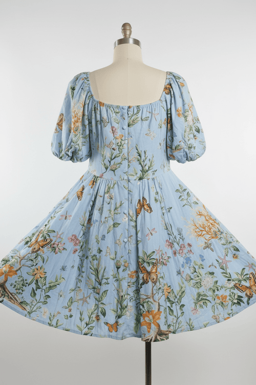 Altar'd State Sky Blue Butterfly Garden Puff Sleeve Mini Dress - The Garment Garden Boutique