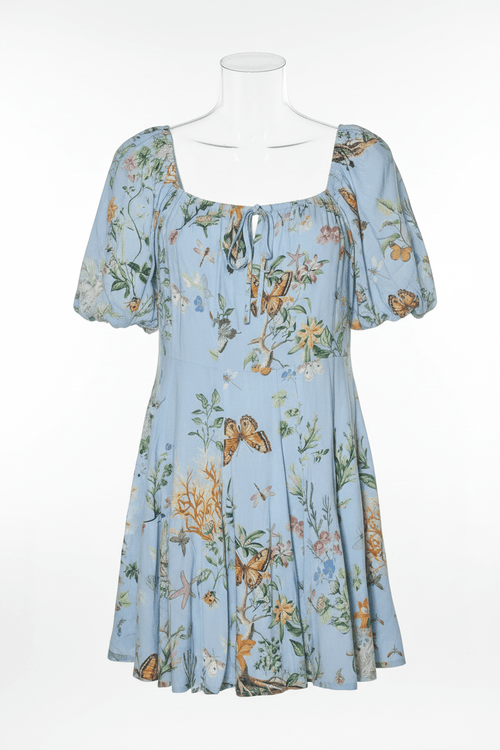 Altar'd State Sky Blue Butterfly Garden Puff Sleeve Mini Dress - The Garment Garden Boutique