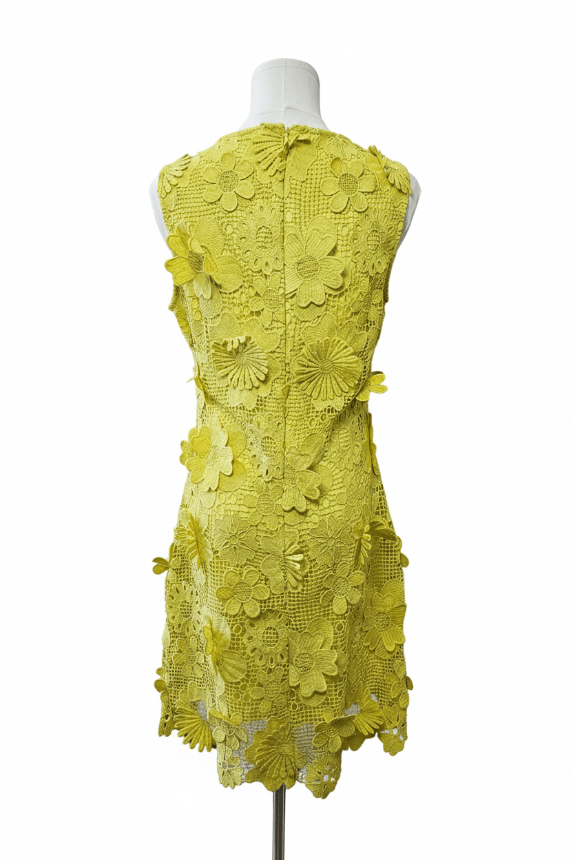 Just Me Chartreuse 3D Floral Crochet Lace Shift Dress - The Garment Garden Boutique