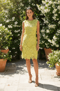 Just Me Chartreuse 3D Floral Crochet Lace Shift Dress - The Garment Garden Boutique