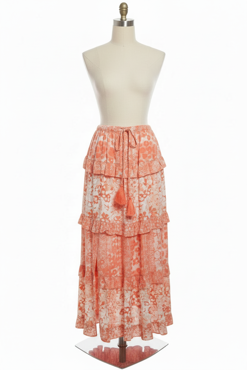 Coral Ruffle Maxi - Mannequin with Kick Slit