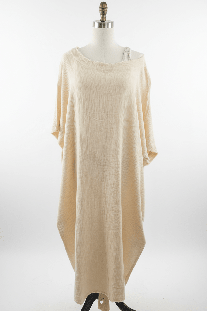 Cream Crinkle Cotton Cocoon Dress with Pockets - The Garment Garden Boutique