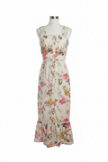Cream Watercolor Floral Lace Trim Midi Dress - The Garment Garden Boutique