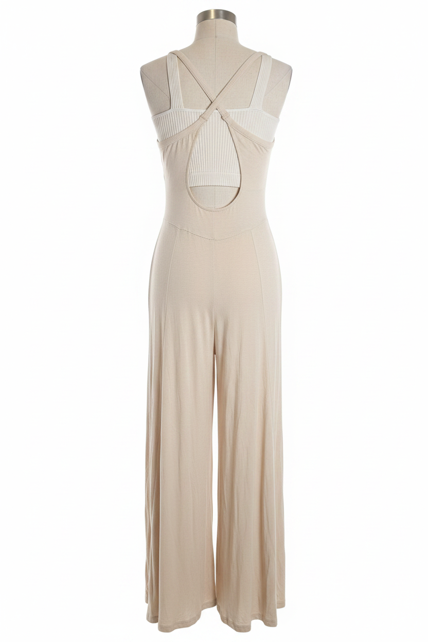 Cream Jersey Jumpsuit - Back