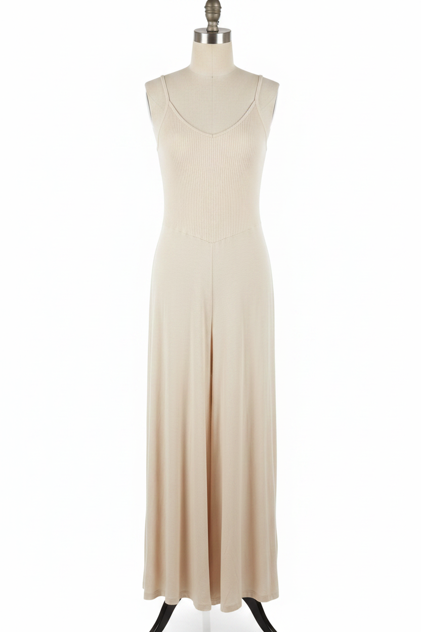 Cream Jersey Jumpsuit - Front