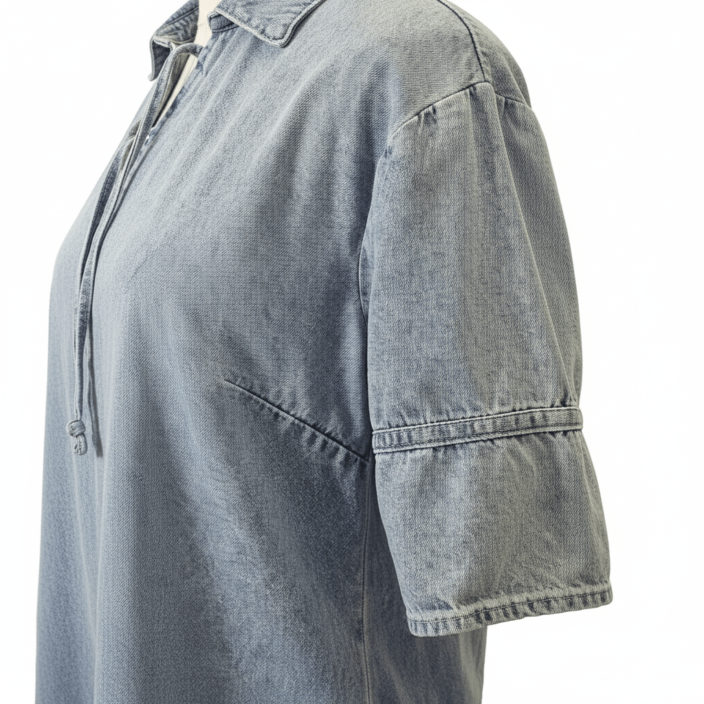 In The Beginning Light Wash Denim Bubble Hem Mini Dress - The Garment Garden Boutique