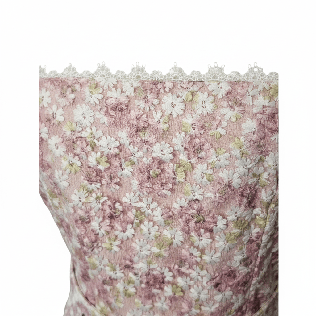 Pink Floral Lace Belted Mini Dress - The Garment Garden Boutique
