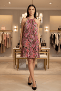 DKNY Floral Pleated Halter Cocktail Dress - The Garment Garden Boutique