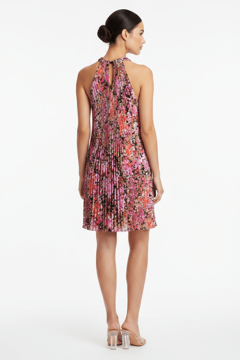 DKNY Floral Pleated Halter Cocktail Dress - The Garment Garden Boutique